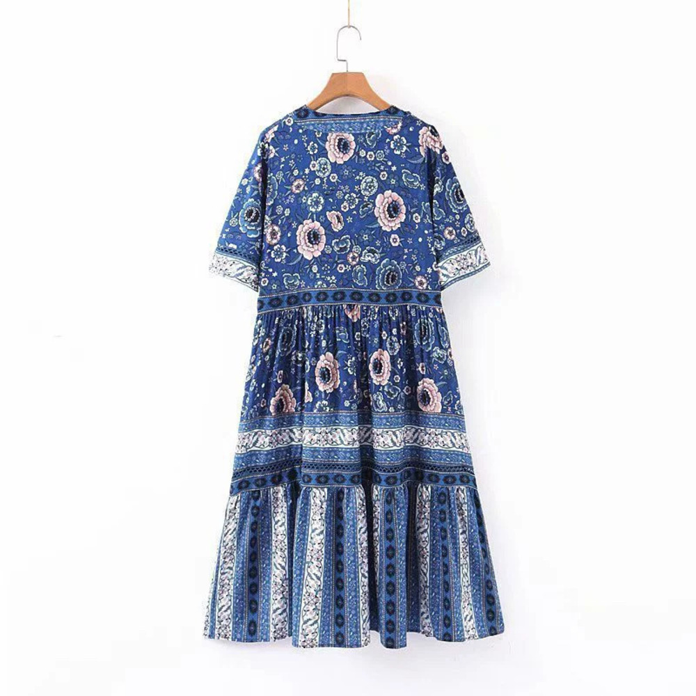 Womens Short Sleeve Resort Placement Floral Print Dress